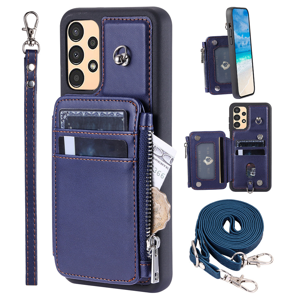 009 For Samsung Galaxy A13 4G 5G RFID Blocking Zipper Wallet Case PU Leather Coated TPU Kickstand Phone Cover with Straps 009 For Samsung Galaxy A13 4G 5G RFID Blocking Zipper Wallet Case PU Leather Coated TPU Kickstand Phone Cover with Straps